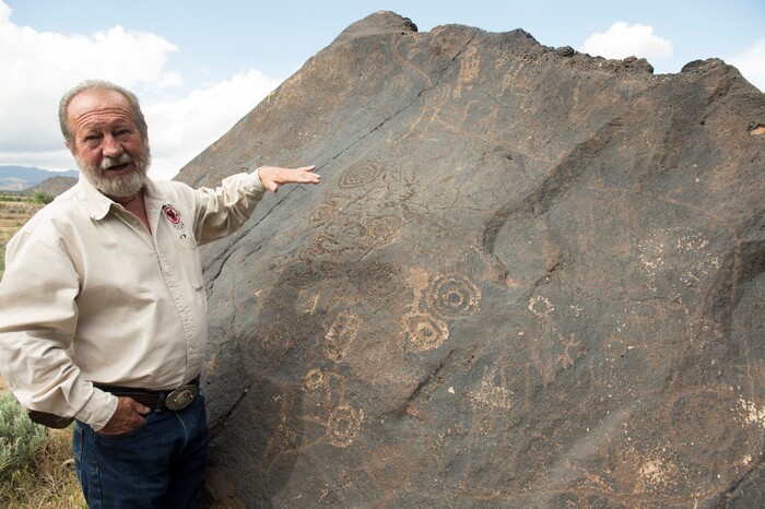 (Rick Egan  |  Tribune File Photo)  Paiute Indian Tribe of Utah Economic Development Director Gaylord Robb explains the the Paiutes  rock art near Toquerville, Tuesday, May 5, 2015.