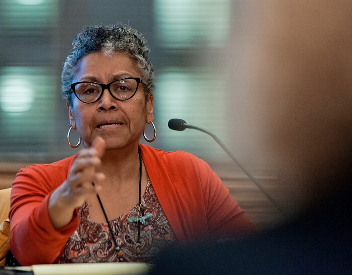 (Michael Mangum  |  Special to the Tribune)  Salt Lake City Human Rights Commission member Denise Francis-Montano speaks during a meeting of the Salt Lake City Human Rights Commission at City Hall in Salt Lake City on Thursday, November 30, 2017.
