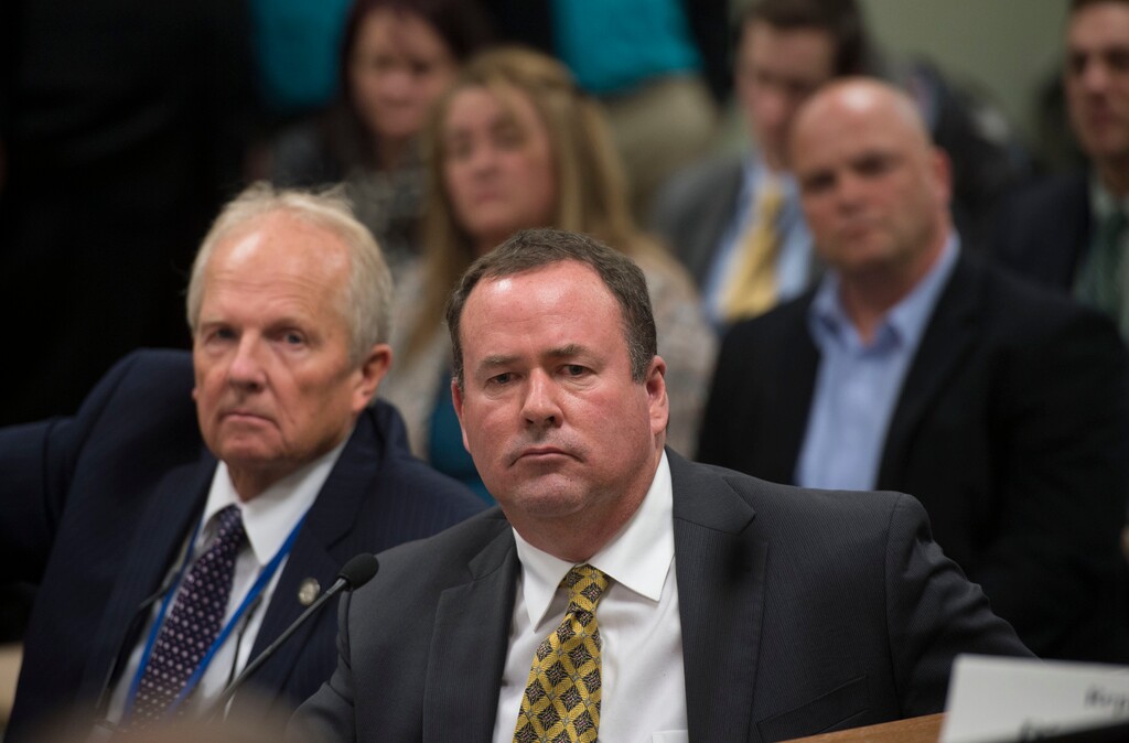 Steve Griffin / The Salt Lake Tribune
Rep. Mike Noel, R-Kanab, left, sponsor of HB99, and Parker Douglas, Chief Federal Deputy & General Counsel, for the Utah Attorney General's Office, answer questions during presentation of HB99 that clarifies polygamy is a felony in Utah, to members of the House Judiciary Standing Committee in the House Building Room 20 on Capitol Hill in Salt Lake City Wednesday February 1, 2017.