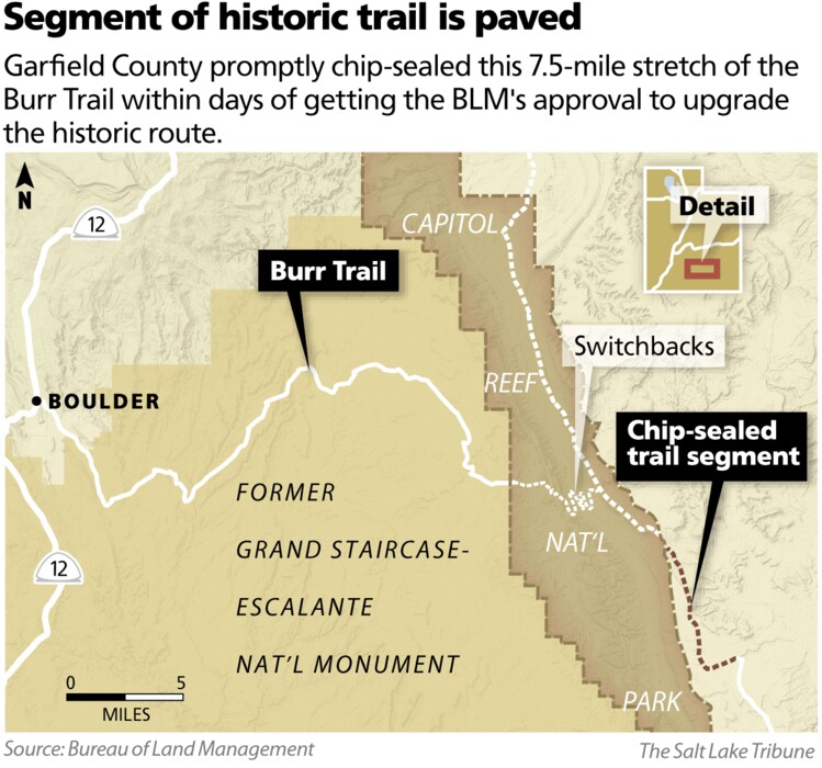 Garfield County chip-sealed this 7.50-mile stretch of the Burr Trail within days of getting the BLM's approval.