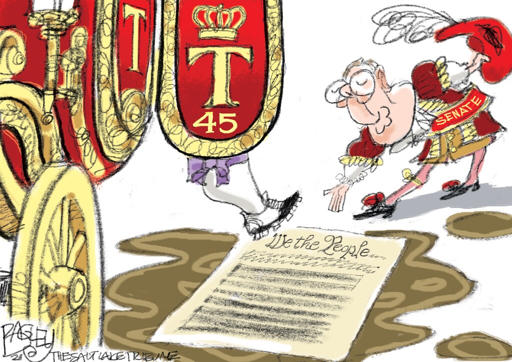 (Pat Bagley | The Salt Lake Tribune) This cartoon, titled "A Monarchy, If He Can Get It," appears in The Salt Lake Tribune on Sunday, Feb. 2, 2020.