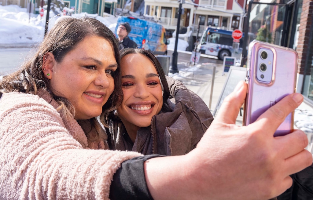 (Rick Egan | The Salt Lake Tribune)  Cele Ruiz poses snaps a selfie with Cleopatra Coleman, on Main Street in Park City, during the 2023 Sundance Film Festival, on Friday, Jan. 20, 2023. More celebrities are expected to visit Park City for the festival's 2024 edition.