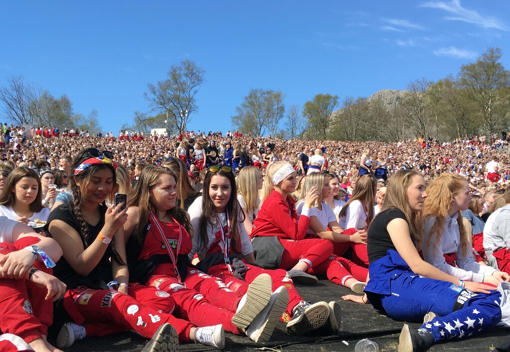 (Mark Lewis | AP) In this photo taken May 6, 2017, teenagers gather to celebrate the end of their classes, in Aalgaard, Norway. “The russ” teenagers on the verge of graduating from Norway’s high schools, start partying when classes end in the middle of April and lasts until Norwegian National Day on May 17. Exams begin shortly afterward.