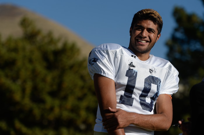 (Francisco Kjolseth | The Salt Lake Tribune) Nifai Tonga, a defensive end and wide receiver for Skyline football has stood out and is considering his options for schools.
