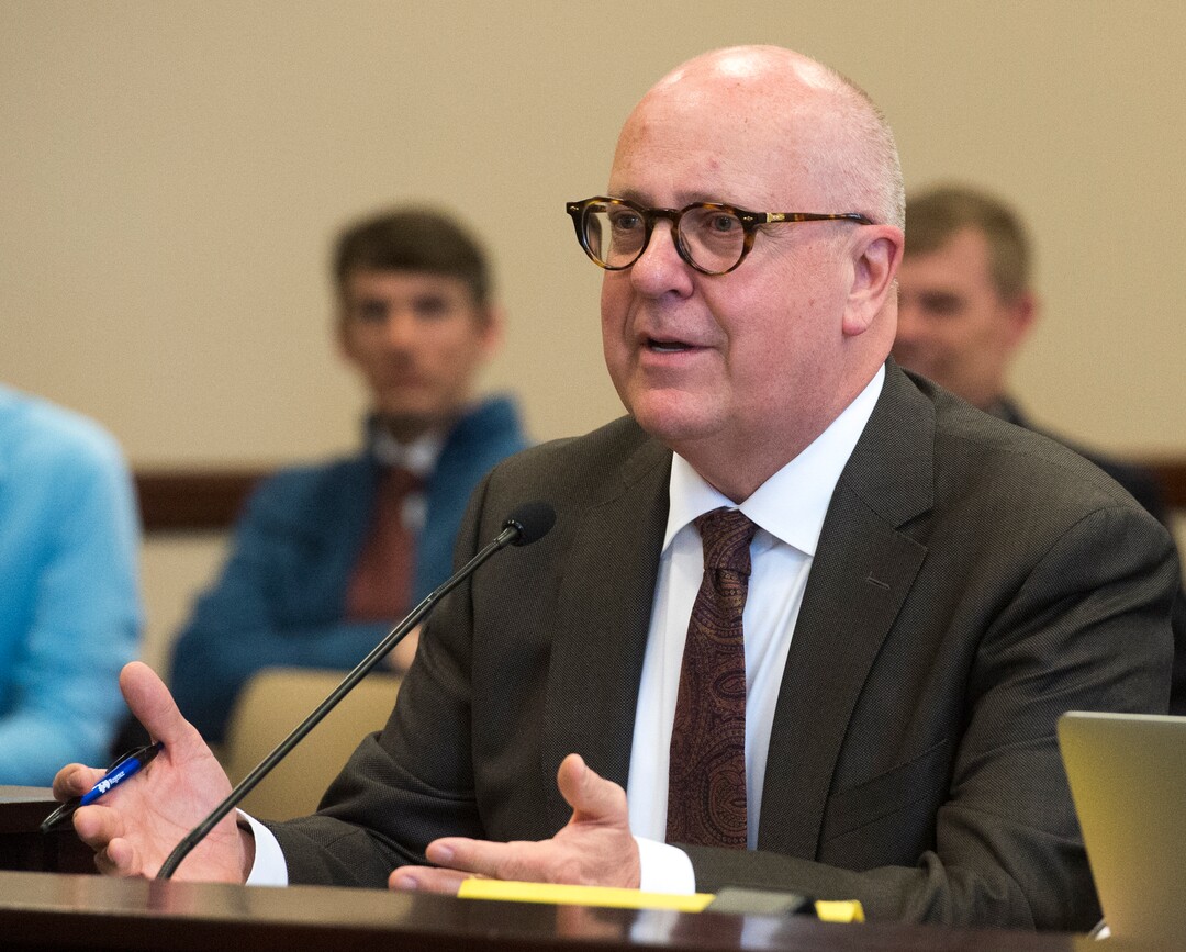 (Rick Egan  |  The Salt Lake Tribune)   Spencer Stokes Utah Board of Education, speaks in support of SJR16 during a Senate Education Committee meeting at the Capitol, Friday, March 2, 2018.