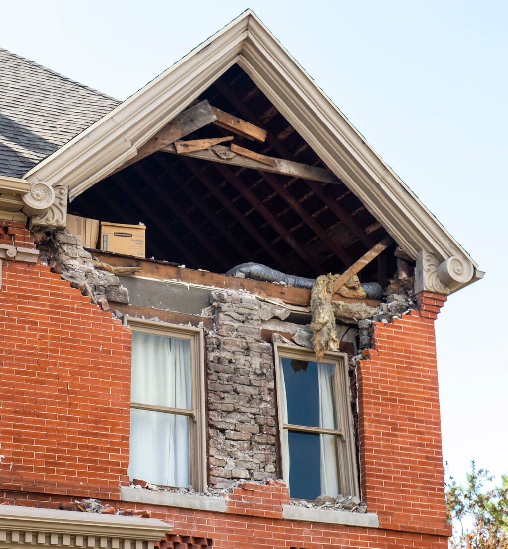 (Rick Egan  |  The Salt Lake Tribune)    Earthquake damaged to the Sears mansion, in Salt Lake City, Monday April 13, 2020