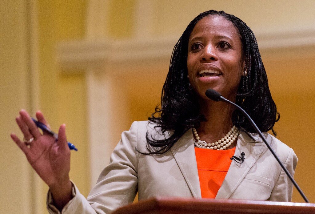 Trent Nelson  |  The Salt Lake TribuneUtah 4th Congressional District Candidate Mia Love speaks during her debate with opponent Doug Owens at the annual Utah Taxes Now Conference at the Grand America Hotel in Salt Lake City Tuesday May 20, 2014.