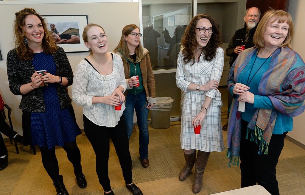 Francisco Kjolseth | The Salt Lake Tribune
Salt Lake Tribune Digital News Editor Rachel Piper, left, reporters Jessica Miller, Erin Alberty, Alex Stuckey and Managing Editor Sheila McCann celebrate as The Salt Lake Tribune wins its second Pulitzer Prize in its nearly 150-year history, earning the nod in Local Reporting for its groundbreaking investigation of rape at Utah colleges.
(That's me in the back.)
