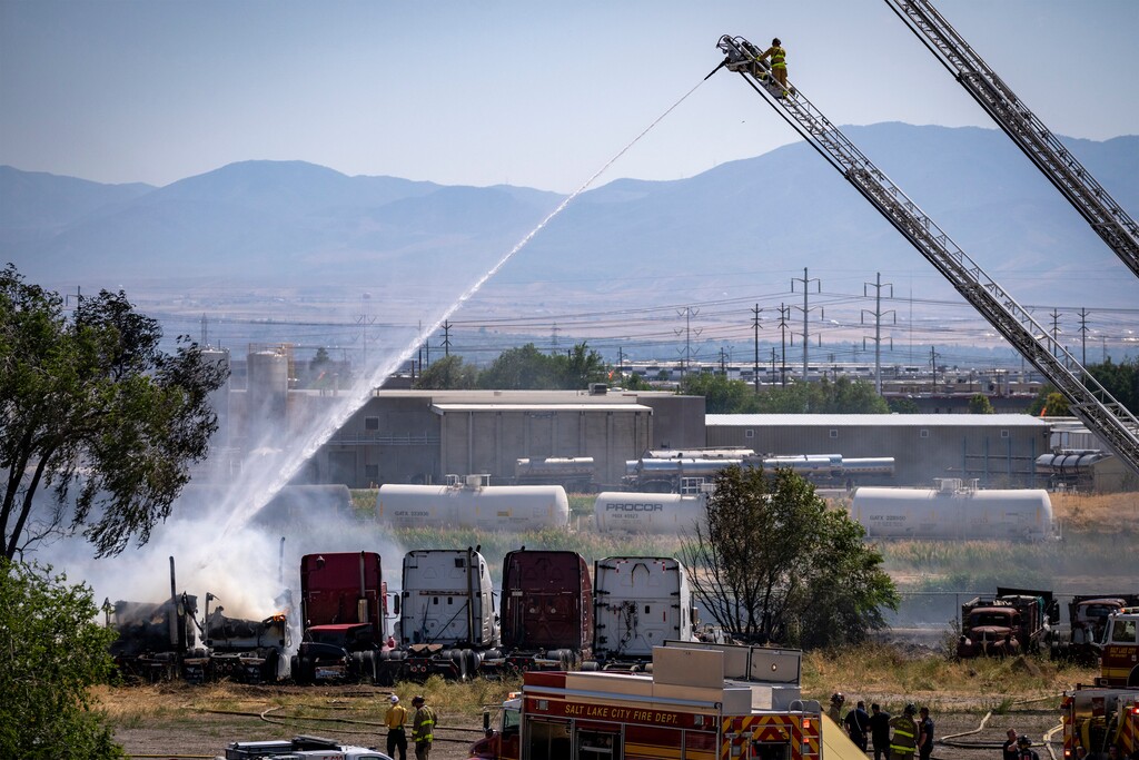 (Rick Egan | The Salt Lake Tribune) Fire crews work on a fire near 2115 E. Indiana Circle on Friday, June 27, 2025.