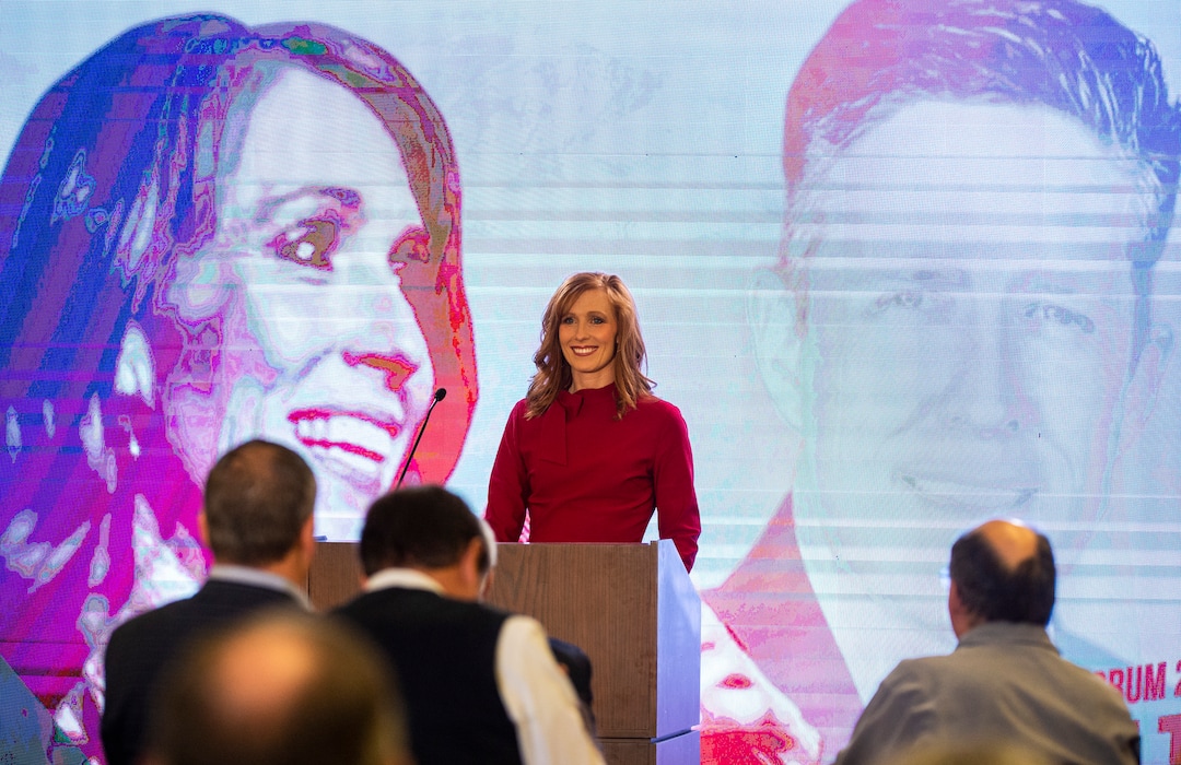 (Rick Egan  |  The Salt Lake Tribune)     Jennie Taylor receives a standing ovation after speaking at the Utah Eagle Forum Convention, in Sandy, Saturday, Jan. 11, 2020.