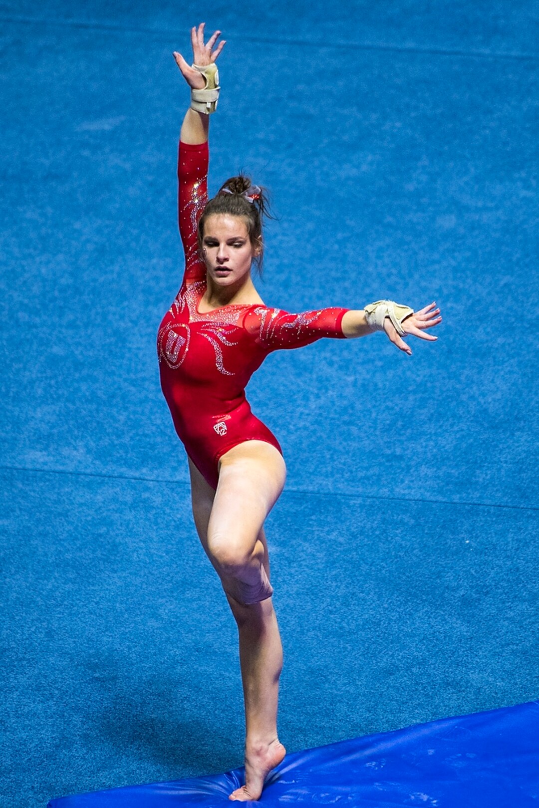 (Chris Detrick  |  The Salt Lake Tribune)  Utah's Missy Reinstadtler competes on the floor during the gymnastics meet against Brigham Young University Friday, January 5, 2018.  
