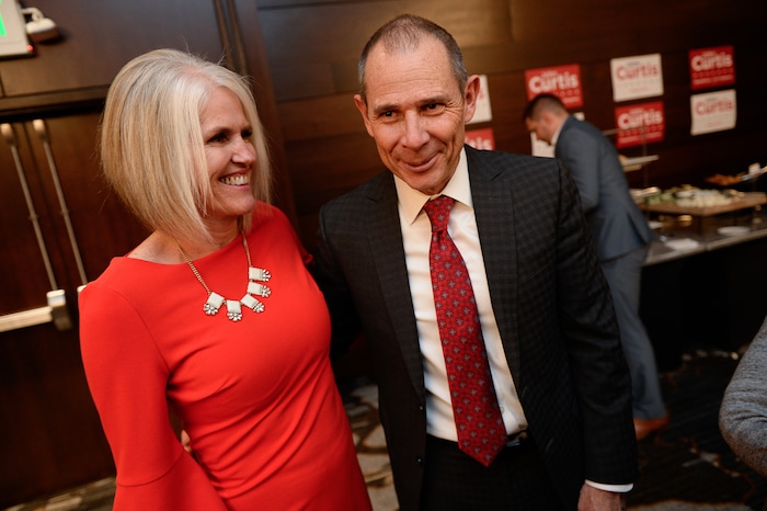 (Francisco Kjolseth  |  The Salt Lake Tribune)  John Curtis, Republican candidate for 3rd Congressional District awaits election results alongside his wife Sue during his election night watch party at the Provo Marriott Hotel & Conference Center Tuesday, Nov. 7, 2017. The winner of the November special election will fill the congressional seat recently vacated by Jason Chaffetz.