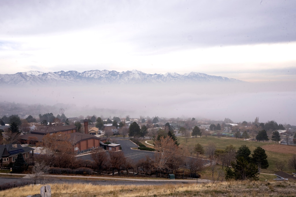 (Rick Egan | The Salt Lake Tribune) A smoggy inversion blankets the Salt Lake Valley, as seen from the Ensign Peak trailhead on Monday, Dec. 18, 2023.
