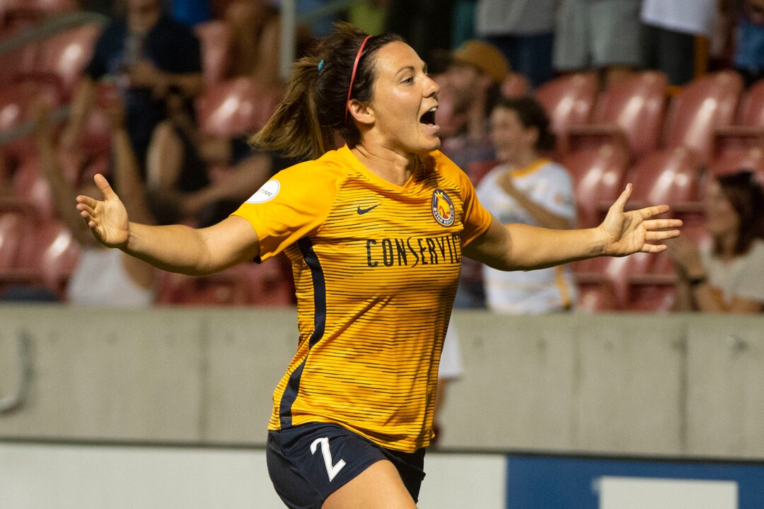 (Rick Egan  |  The Salt Lake Tribune)     Utah Royals FC defender Rachel Corsie (2) reacts after scoring the game tying goal, in Soccer action between Utah Royals FC and Portland Thorns FC, in Sandy, Friday, July 19, 2019.