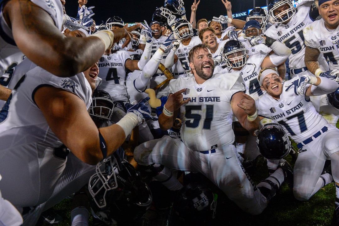 Leah Hogsten  |  The Salt Lake Tribune   Utah State University defeated BYU at Lavell Edwards Stadium in Provo, Friday, Oct. 5, 2018.