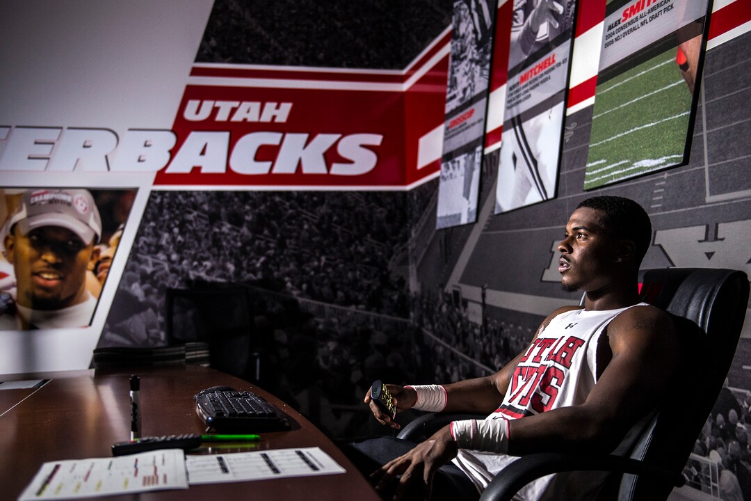 Chris Detrick  |  The Salt Lake TribuneUtah quarterback Troy Williams poses for a portrait while watching game footage at Spence and Cleone Eccles Football Center Tuesday August 23, 2016.