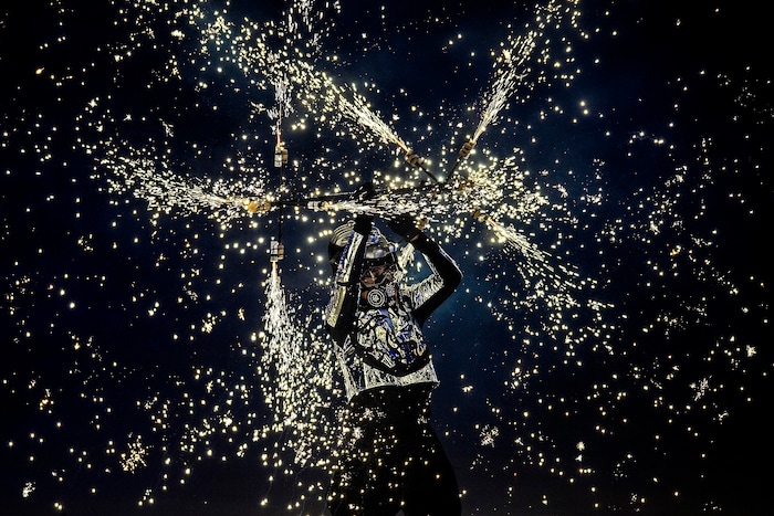 (Chris Detrick  |  The Salt Lake Tribune)  A performer dances during the Pyeongchang 2018 Winter Olympics opening ceremony at Olympic Stadium Friday, February 9, 2018.  