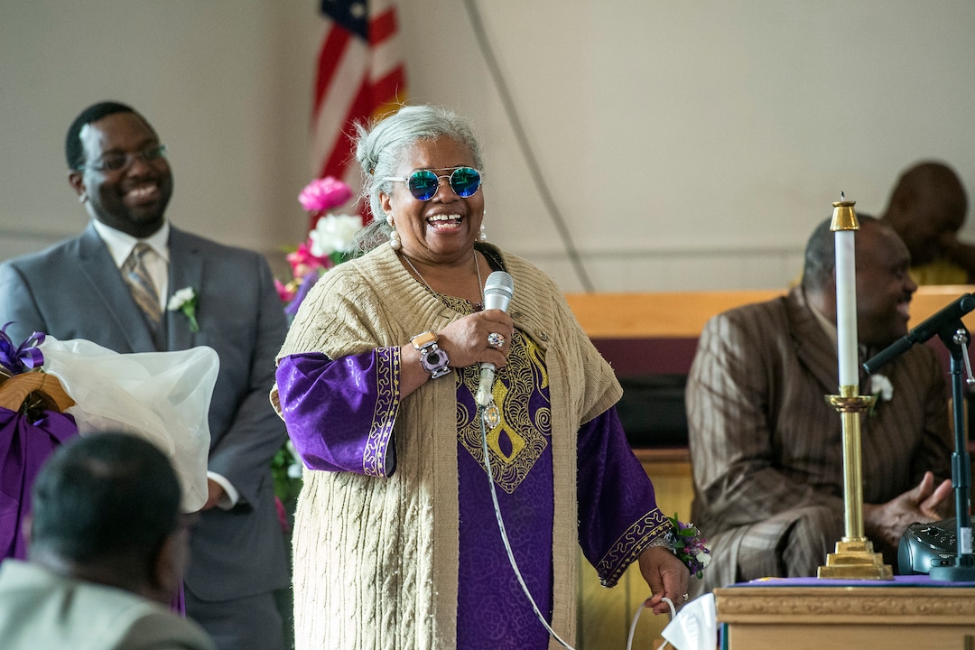 Chris Detrick  |  The Salt Lake Tribune
 The Rev. Nurjhan Govan speaks during a pastor appreciation service at Trinity African Methodist Episcopal Church, Sunday April 17, 2016.