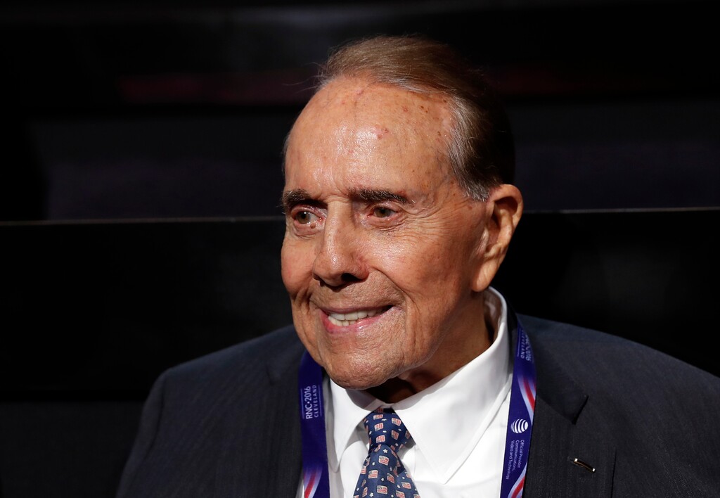 (Carolyn Kaster | AP) Former Republican presidential candidate Sen. Bob Dole, pictured here at the Republican National Convention in Cleveland in 2016, has died at the age of 98.