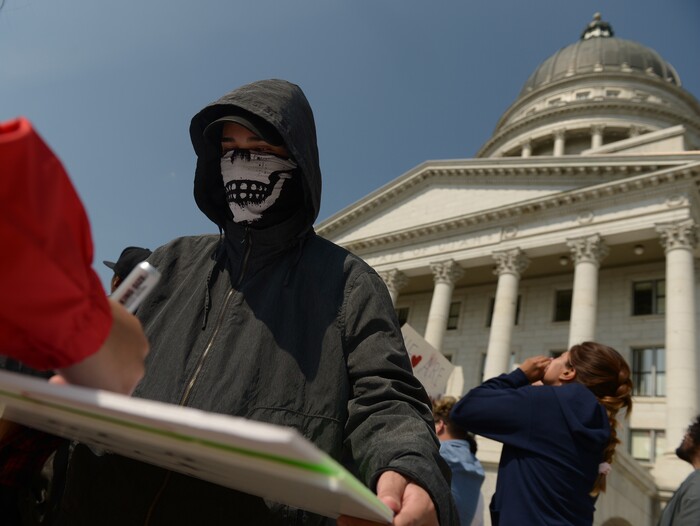 (Leah Hogsten  |  The Salt Lake Tribune) Klever Barrezueta, a dreamer who attends Salt Lake Community College joined fellow students to protest the end of DACA. Hundreds of "We are Dreamers," a Utah pro-Deferred Action for Childhood Arrival (DACA) group, marched in solidarity from the Utah Federal Building to the State Capitol with undocumented immigrants who will be affected by the end of DACA.