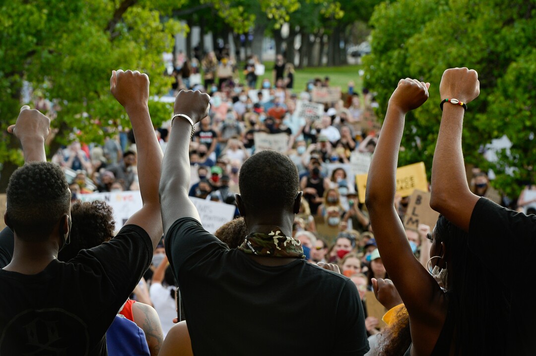 (Francisco Kjolseth  |  The Salt Lake Tribune) Demonstrators protesting against police brutality gather at the Park building at the University of Utah on Wednesday, June 3, 2020, in Salt Lake City, as the initially set 8 p.m. weeklong curfew was removed.