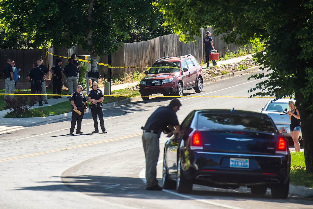 Chris Detrick  |  The Salt Lake TribunePolice officers investigate the scene of a shooting Tuesday, June 6, 2017. The shooting occurred at about 3:45 p.m. outside of a residence at about 2175 East and Alta Canyon Drive (about 8630 South), said Sandy police Sgt. Jason Nielsen. Nielsen said the shooter was among the dead and, therefore, there is no threat to the public.