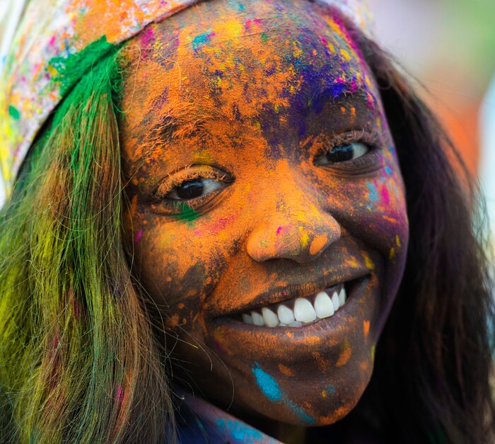 (Rick Egan  |  The Salt Lake Tribune)    
Fatwa Luka, from Omaha Nebraska, at the Holi Festival of Colors celebration at the Sri Sri Radha Krishna Temple in Spanish Fork, Saturday, March 30, 2019.

