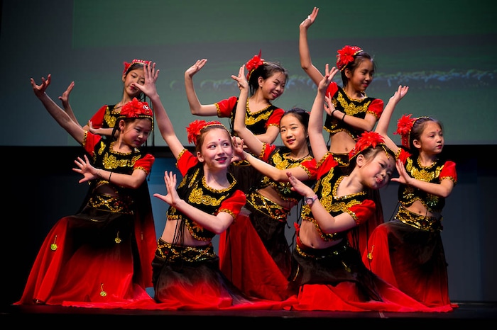 (Trent Nelson | The Salt Lake Tribune)  Dancers from the Leah Chinese Arts Dance School perform at the Chinese New Year Celebration at the County Library's Viridian Event Center in West Jordan, Saturday Feb. 17, 2018.