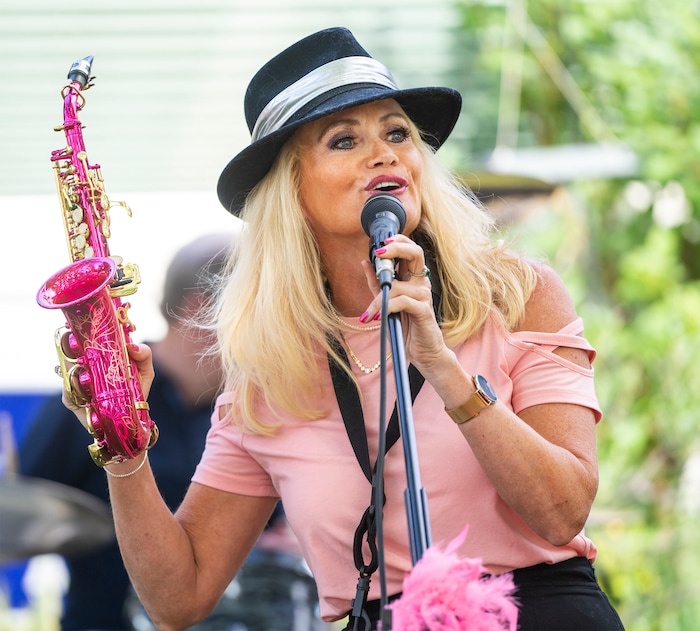 (Rick Egan | The Salt Lake Tribune)  Pamela Lind performs with Almost Country, at the Heart & Soul Music Stroll, in Sugar House, on Saturday, June 10, 2023.