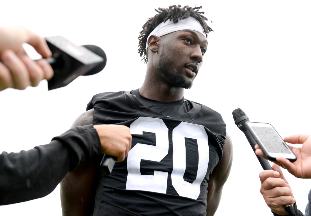 (Leah Hogsten  |  The Salt Lake Tribune) University of Utah linebacker Devin Lloyd talks to members of the media after practice, July 31, 2019. 