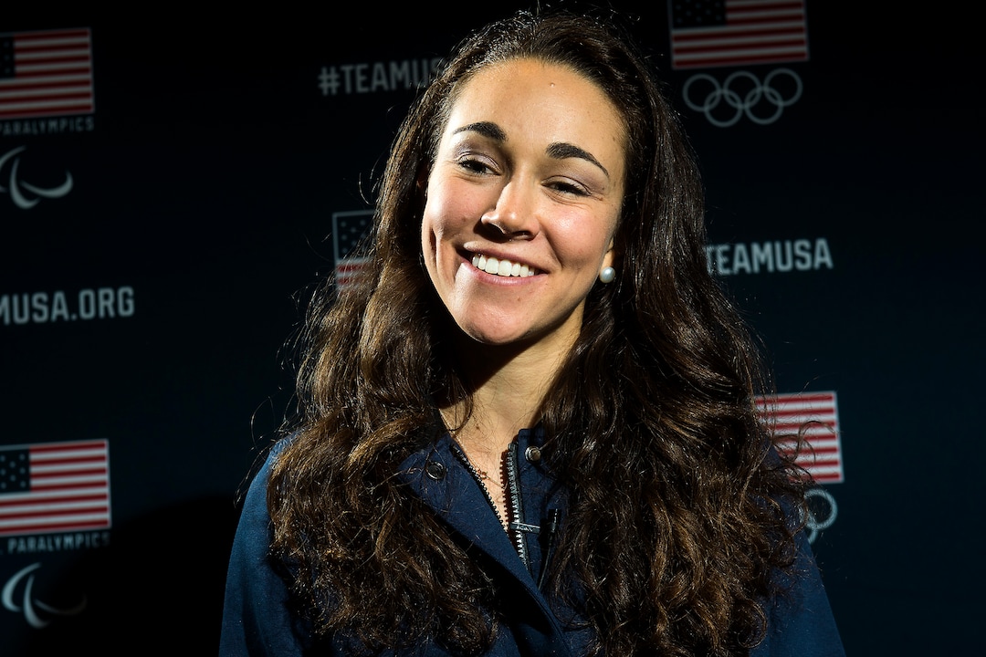 (Chris Detrick  |  The Salt Lake Tribune)  Ski jumping athlete Sarah Hendrickson speaks during the Team USA Media Summit at the Grand Summit Hotel in Canyons Village Tuesday, September 26, 2017.