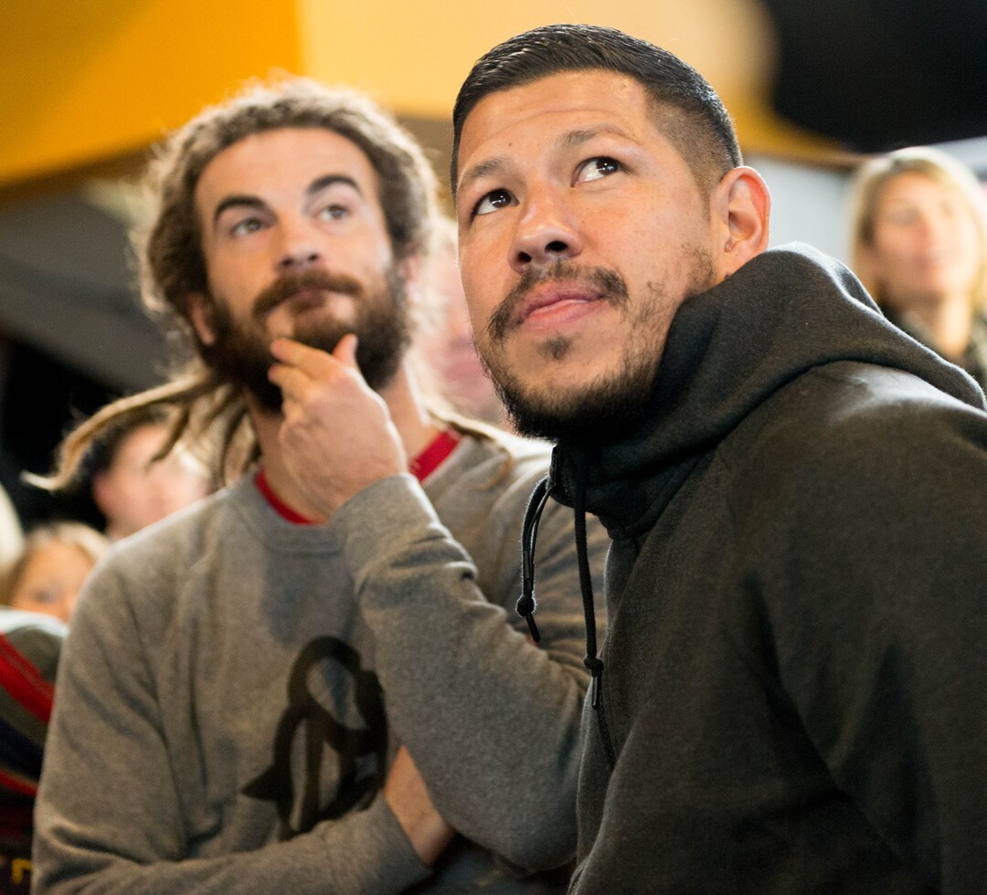 Trent Nelson  |  The Salt Lake TribuneReal Salt Lake's Kyle Beckerman and Nick Rimando  watch the World Cup draw at Sporting Park in Kansas City, Friday December 6, 2013.