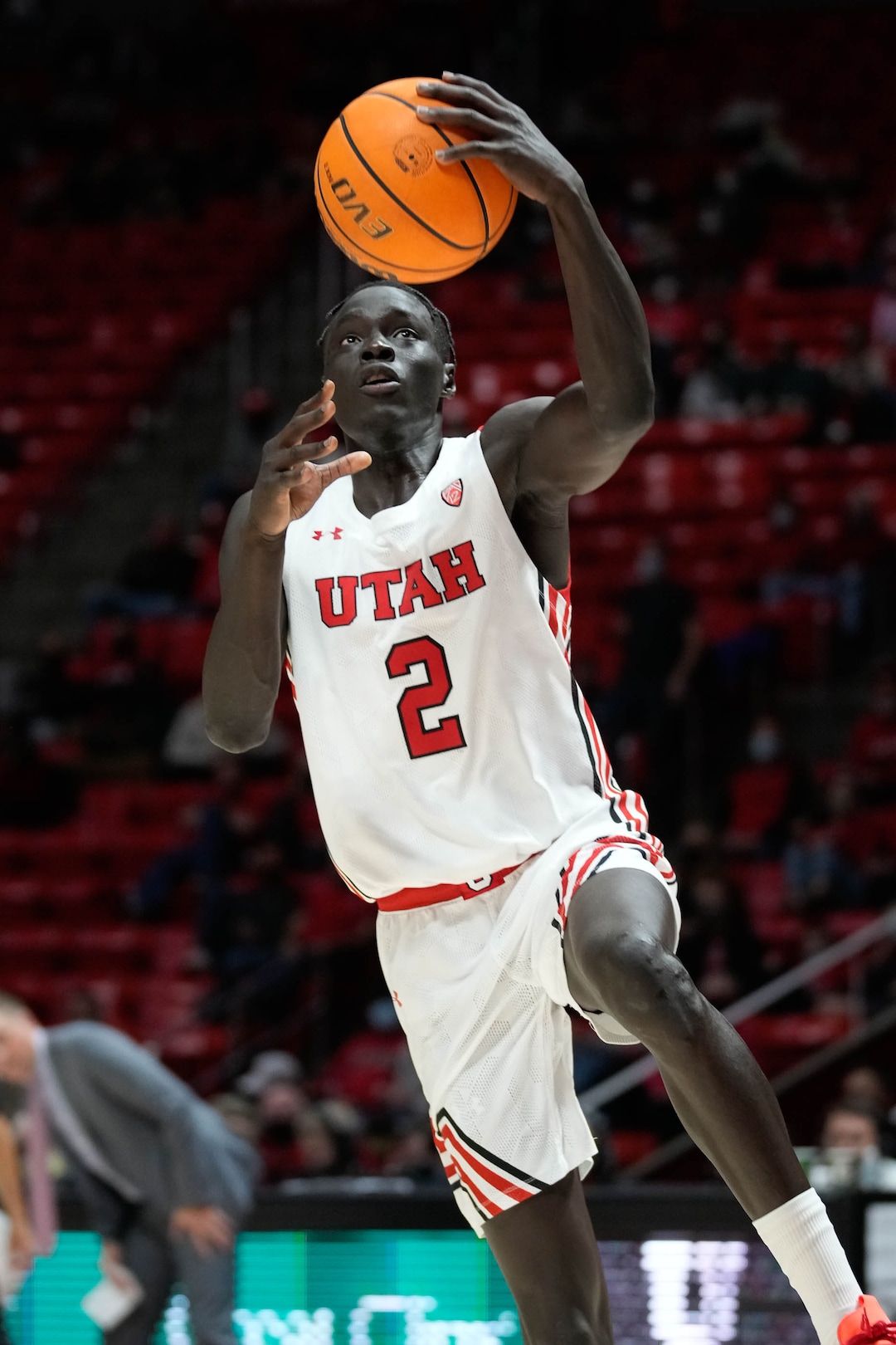 (Francisco Kjolseth | The Salt Lake Tribune) Utah Utes guard Both Gach (2) lays up for a basket while taking on the Washington State Cougars during an NCAA college basketball game at the Jon M.Huntsman Center, on Saturday, Jan. 8, 2022. Utah lost 61-77.