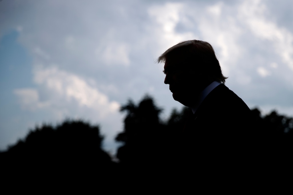 (Tom Brenner | The New York Times)
President Donald Trump while speaking to reporters before boarding Marine One at the White House, in Washington, Aug. 1, 2019. "Trump is too dangerous to leave in office for even another minute," writes New York Times opinion columnist Bret Stephens.