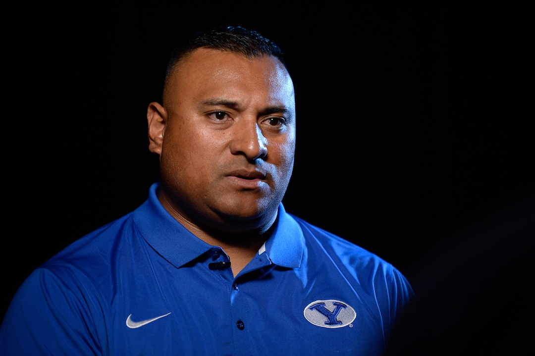 Francisco Kjolseth | The Salt Lake TribuneBYU football head coach Kalani Sitake, sits down for interviews during BYU Football Media Day at BYU Broadcasting in Provo on Friday, June 23, 2017.