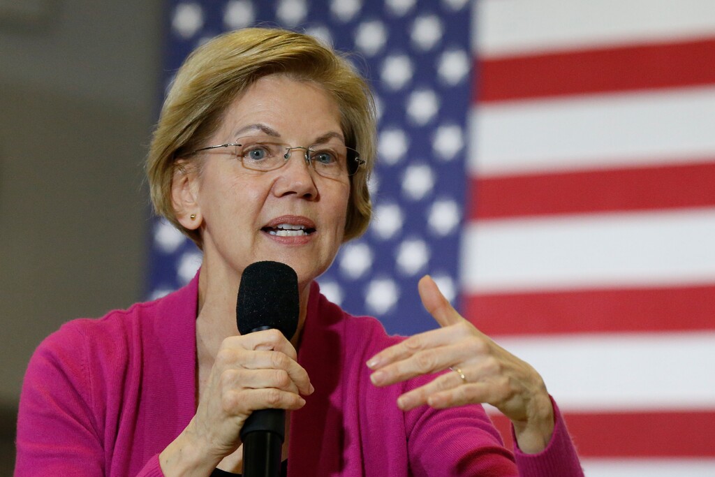 (Sue Ogrocki | AP) Sen. Elizabeth Warren, D-Mass., Democratic presidential candidate, speaks during a town hall meeting Saturday, Jan. 25, 2020, in Muscatine, Iowa.