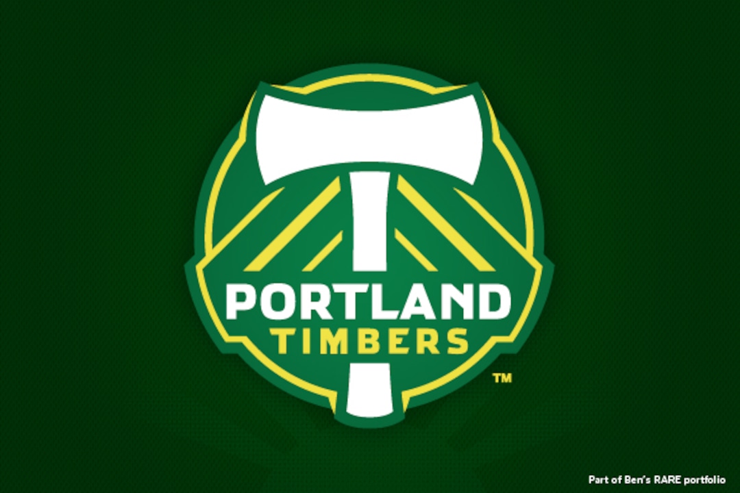 The Portland Timbers logo upon their entry to MLS, designed by RARE Design with Ben Barnes