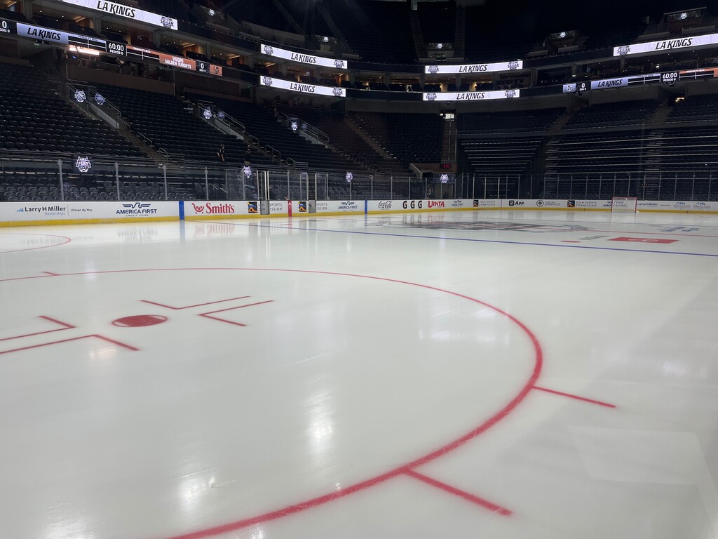 (Andy Larsen | The Salt Lake Tribune) Fresh ice at Vivint Arena ahead of the NHL Frozen Fury game on Thursday night.