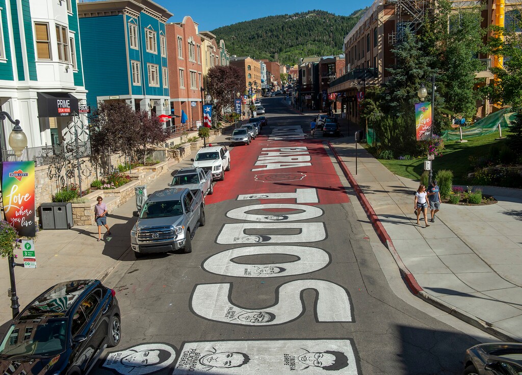 (Rick Egan  |  The Salt Lake Tribune) One of four murals addressing racial justice painted on Park City's Main Street.