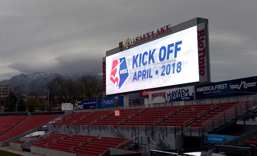 (Al Hartmann  |  The Salt Lake Tribune) 	Giant video display at Rio Tinto stadium in Sandy announces that Utah will field a pro womens soccer team in the National Women's Soccer League for the 2018 season Thursday Nov. 16. 