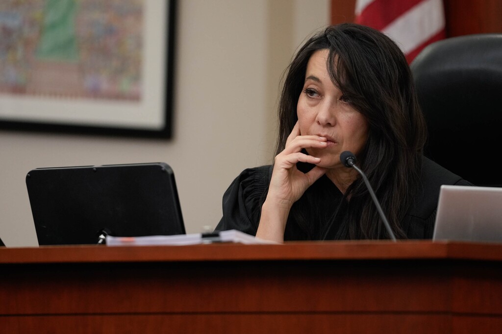 (Francisco Kjolseth | The Salt Lake Tribune) Judge Dianna Gibson listens to a hearing regarding congressional district maps in 3rd District Court in Salt Lake City on Thursday, Oct. 23, 2025.