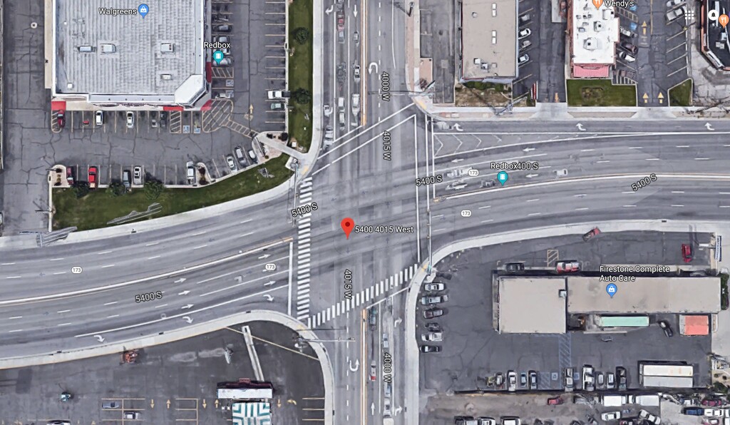 (Google Maps) Officials spent $700,000 to remove a complicated "ThrU Turn" design at the intersection of 5400 South and 4015 West, shown in this screen grab, but say installing it initially was not a mistake. The intersection returned to allowing left turns.