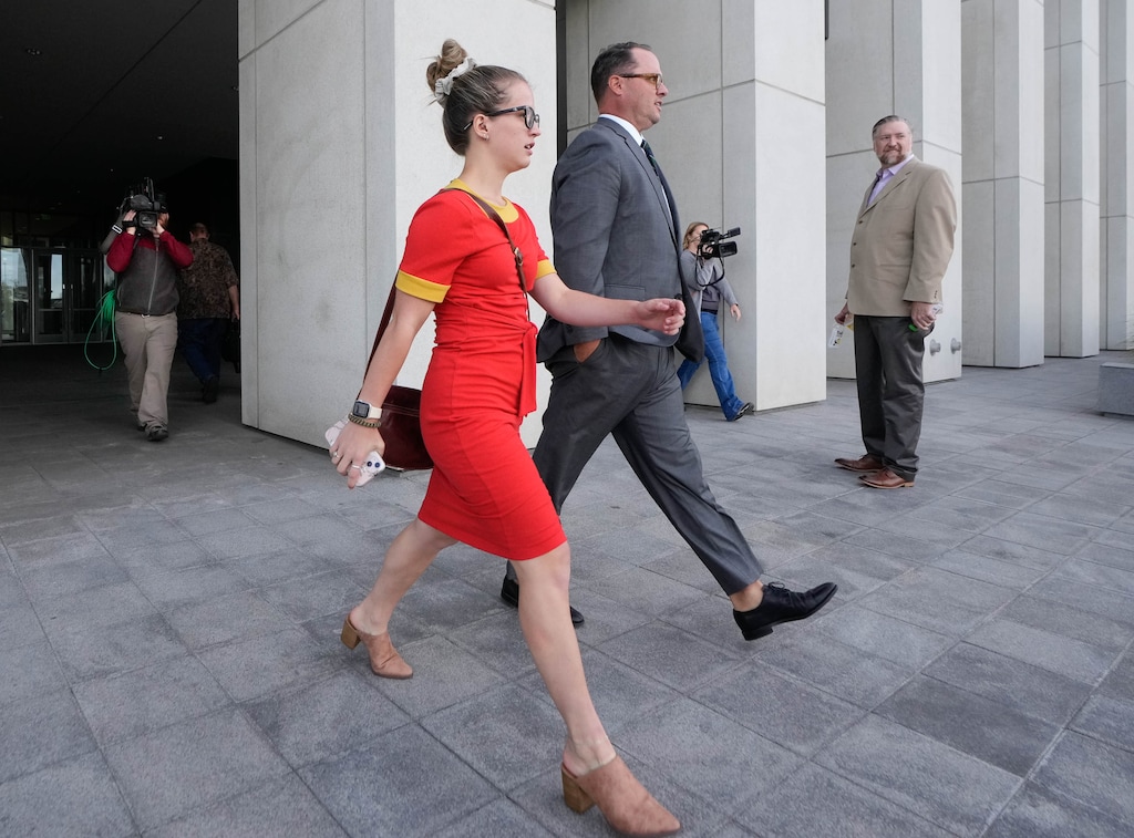 (Francisco Kjolseth | The Salt Lake Tribune) Shari Franke, 20 and the oldest daughter of Kevin and Ruby Franke, and her attorney Jared Hales leave a child welfare hearing involving her four siblings in Division of Child and Family Service custody on Sept. 18, 2023, at the Fourth District courthouse in Provo. The four younger Franke children were taken into state custody after Ruby Franke, who had cultivated millions of online followers to her parenting Youtube account, was arrested last month and charged with child abuse.