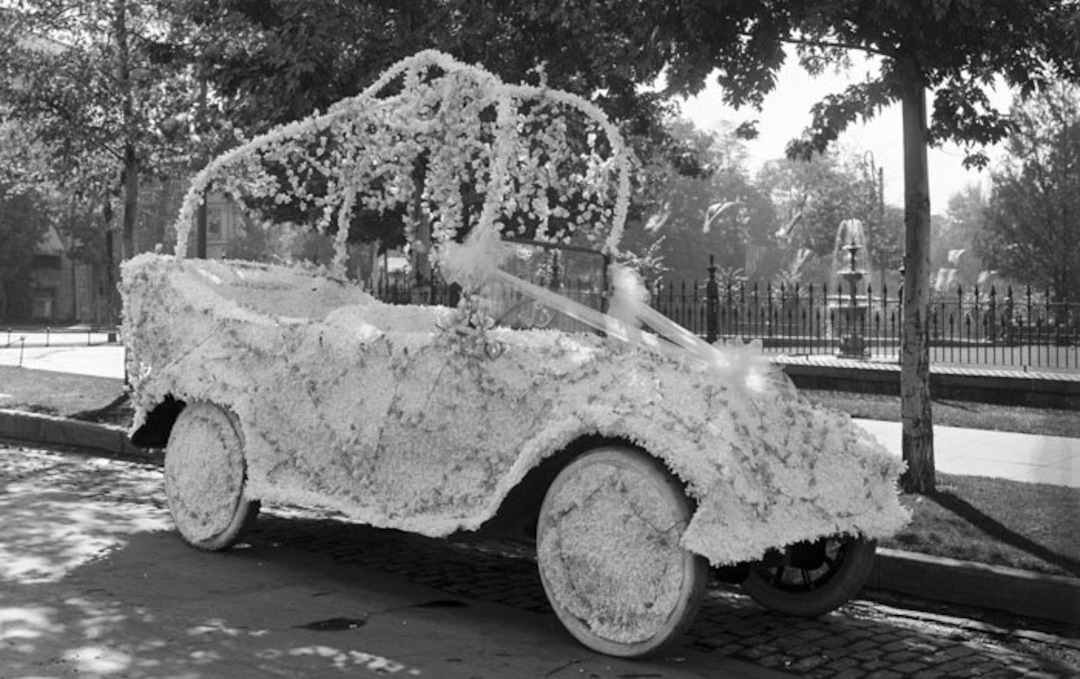 (Photo courtesy of Utah State History) An automobile is decorated for the 1916 Pioneer Day parade in Salt Lake City. It was the last year the parade was held before the United States entered World War I. The parade was canceled in 1917 and 1918, because of the war.