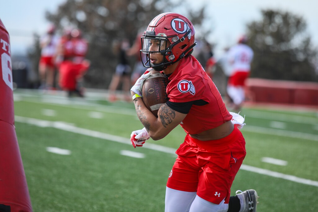 (University of Utah Athletics) Running back Micah Bernard participates in Utah football spring practice, Monday, March 15, 2021.