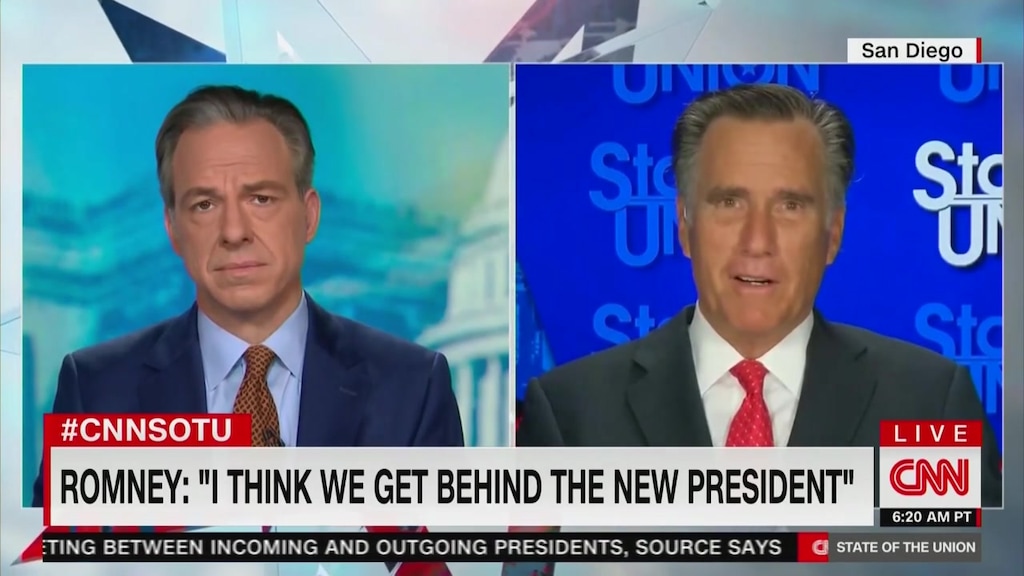 (Screengrab: via Grabien) Sen. Mitt Romney speaks with CNN's Jake Tapper on Nov. 8, 2020