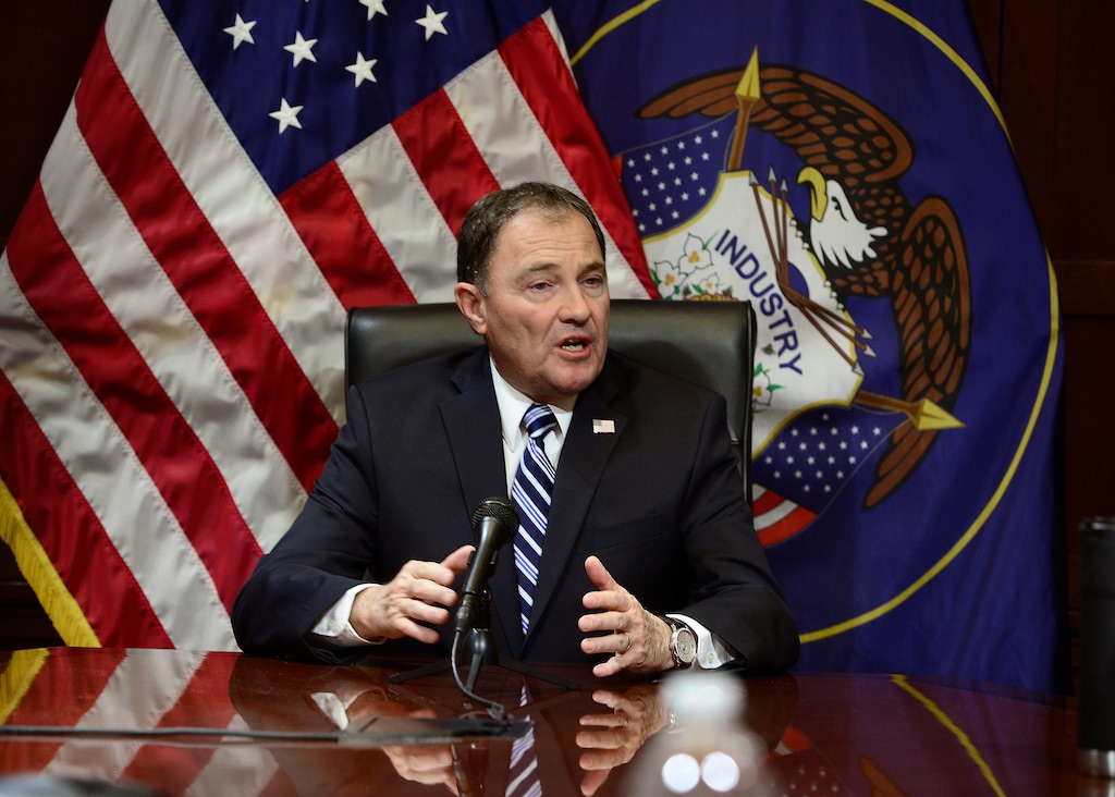 (Scott Sommerdorf | The Salt Lake Tribune) Utah Governor Gary Herbert spoke at his afternoon press conference about a wide ranging set of topics from health care to medical marijuana, and the current state of the legislature, Wednesday, February 17, 2016.