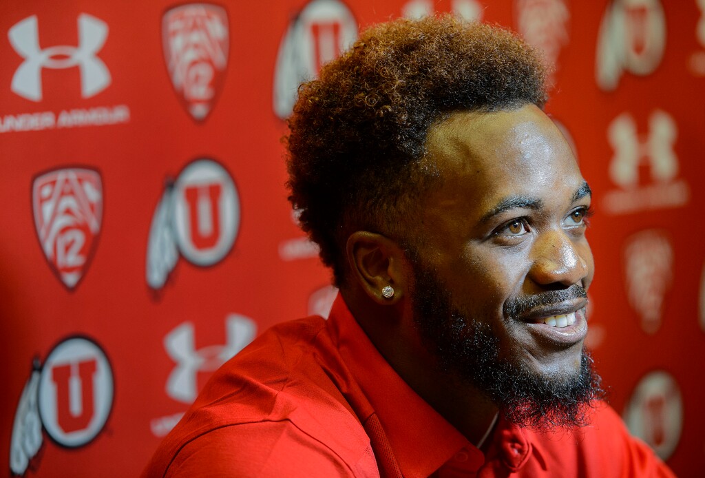 (Steve Griffin  |  The Salt Lake Tribune)  University of Utah defensive back Casey Hughes answers questions during the Utes'  weekly press conference at the football facility press conference room in Salt Lake City Monday August 28, 2017.