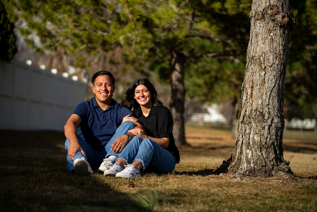(Trent Nelson  |  The Salt Lake Tribune) Elaina Mora and her husband, Jovany Mora, in American Fork on Friday, March 13, 2026. The couple met while serving missions in Mexico.
