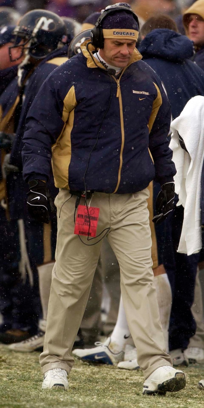 (Trent Nelson  |  Tribune file photo)  BYU coach Gary Crowton on the sidelines during the BYU, Utah game on Saturday November 22, 2003 at LaVell Edwards Stadium.
